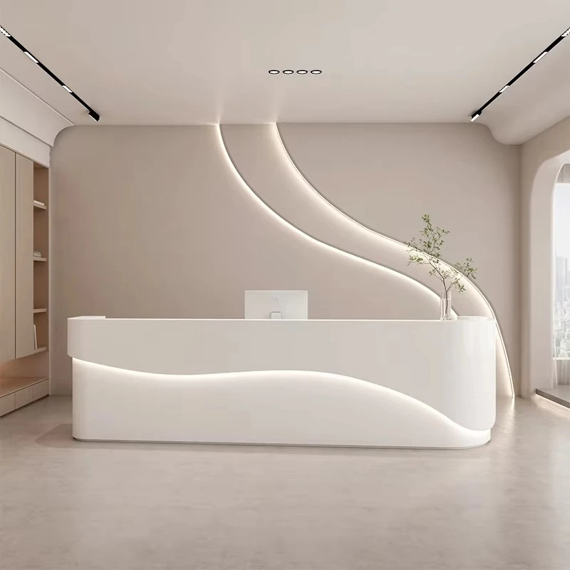 

&c Surface Top Information Counter Special Shape Front Desk White Reception Desk for Salon