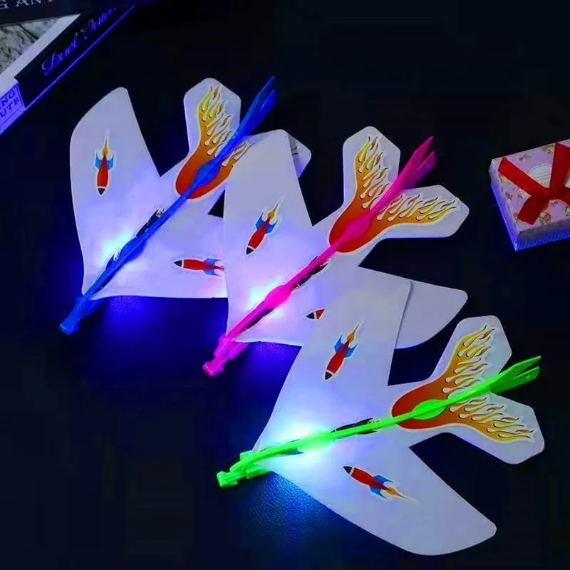 Kid Outdoor Light Up Foam Airplane Launcher Toys Rubber Band Flashing Catapult Aircraft Glider Slingshot Airplane Toy Children