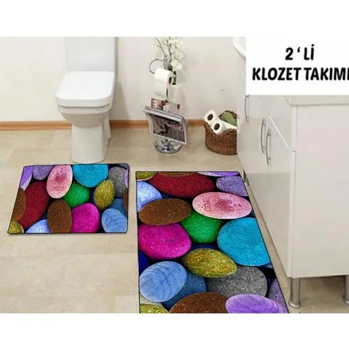 Else Carpet 3 Dimensional Colorful Stone Toilet Seat Pad Bath Mat