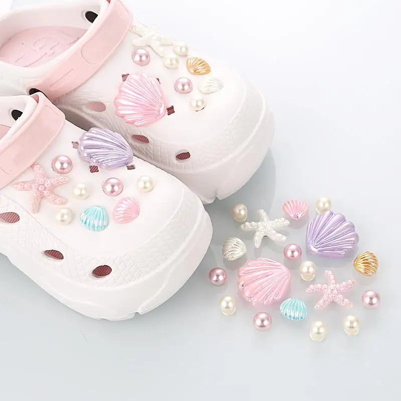 1Set Hole Shoes Summer Shoe Starfish Pearl Shell Decorative Shoe Accessories Buckle Accessories Removable DIY Decor Gift image 3