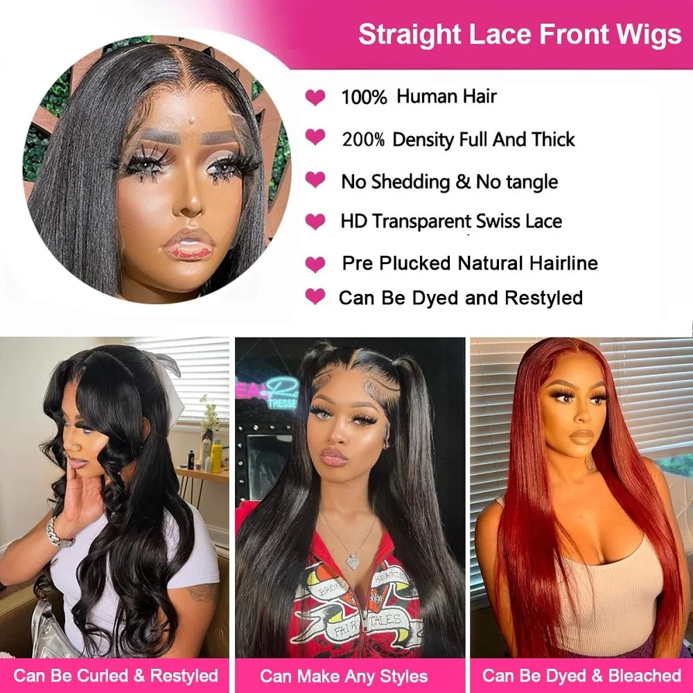 32-дюймовые прямые парики из натуральных волос, предварительно выщипанные прямые парики спереди, человеческие волосы 200, плотность 13x4 HD, кружевной фронтальный парик для женщин