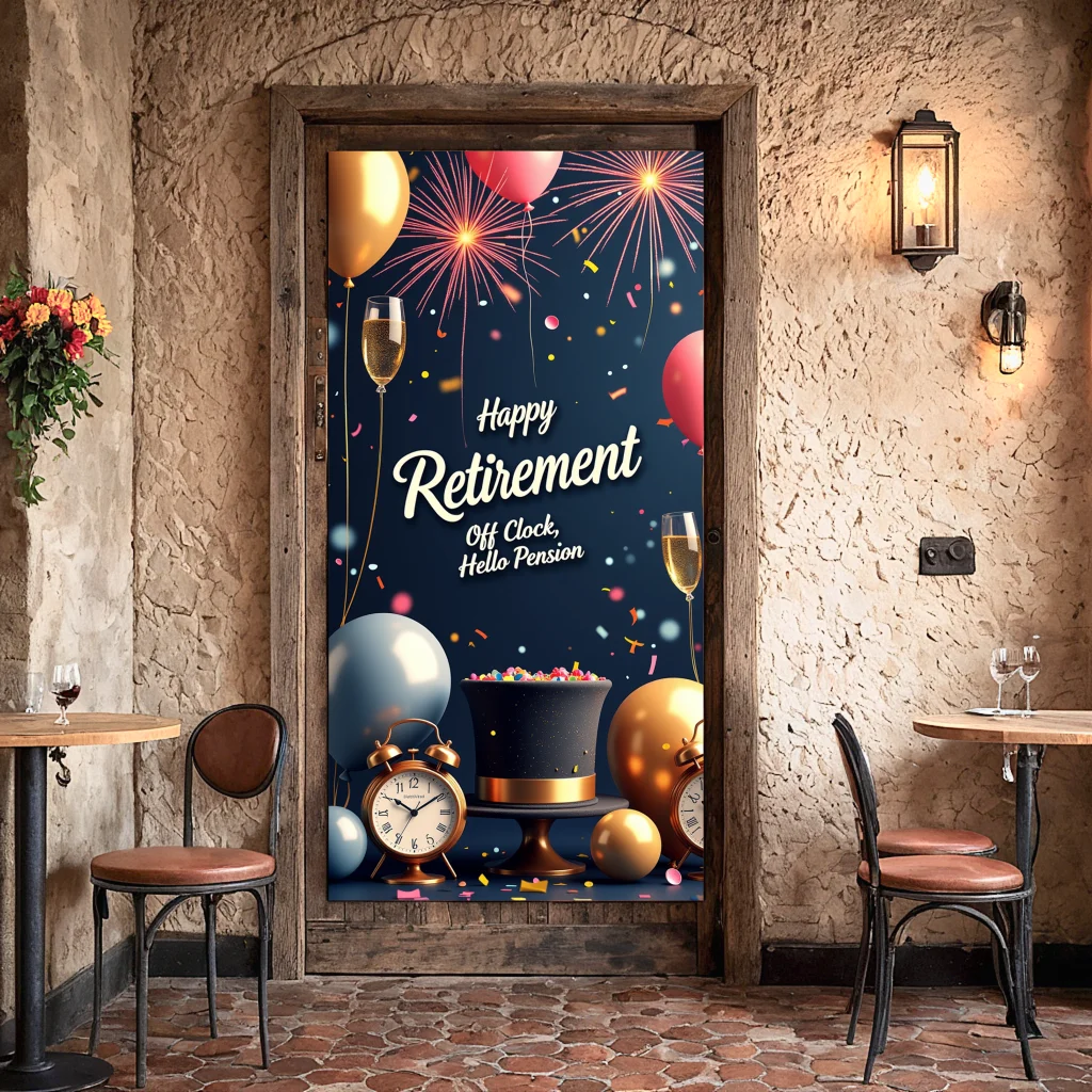 Retirement Celebration Backdrop Banner Party Decorations Retirement Background Off Clock Hello Pension Decorations Photo Props