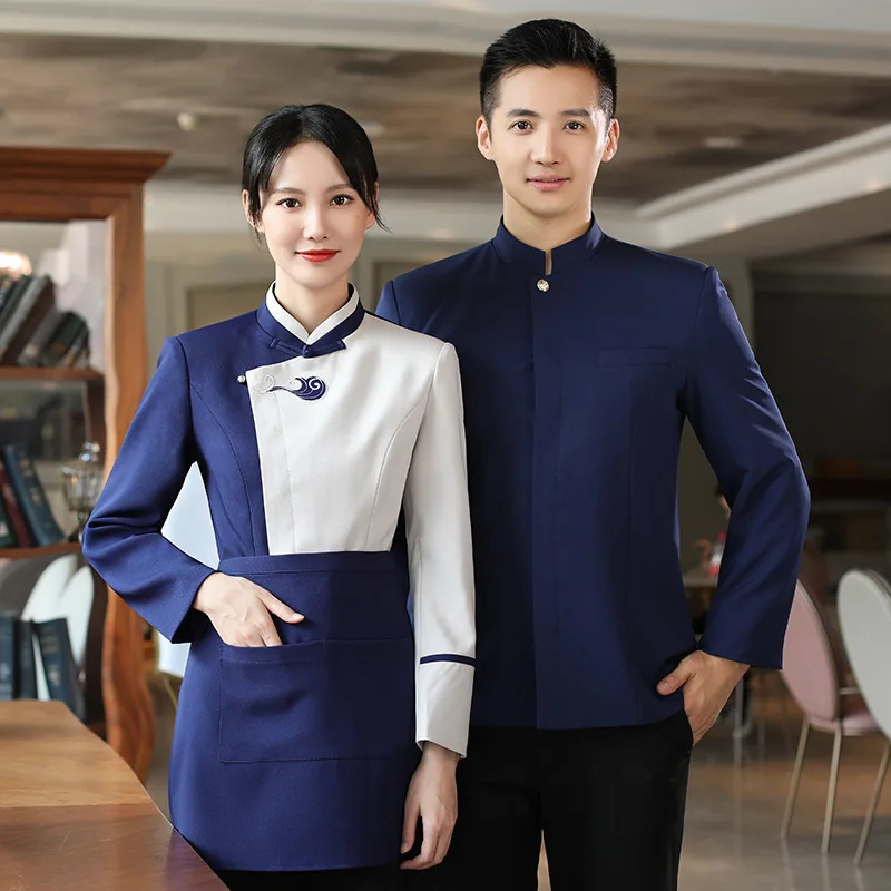 โรงแรม Tea House Waiter ชุดทํางานแขนยาวผู้หญิงฤดูใบไม้ร่วงฤดูหนาวหม้อร้อนร้านอาหารเสื้อผ้าผู้ชาย Catering ร้านอาหารอาหาร Cou