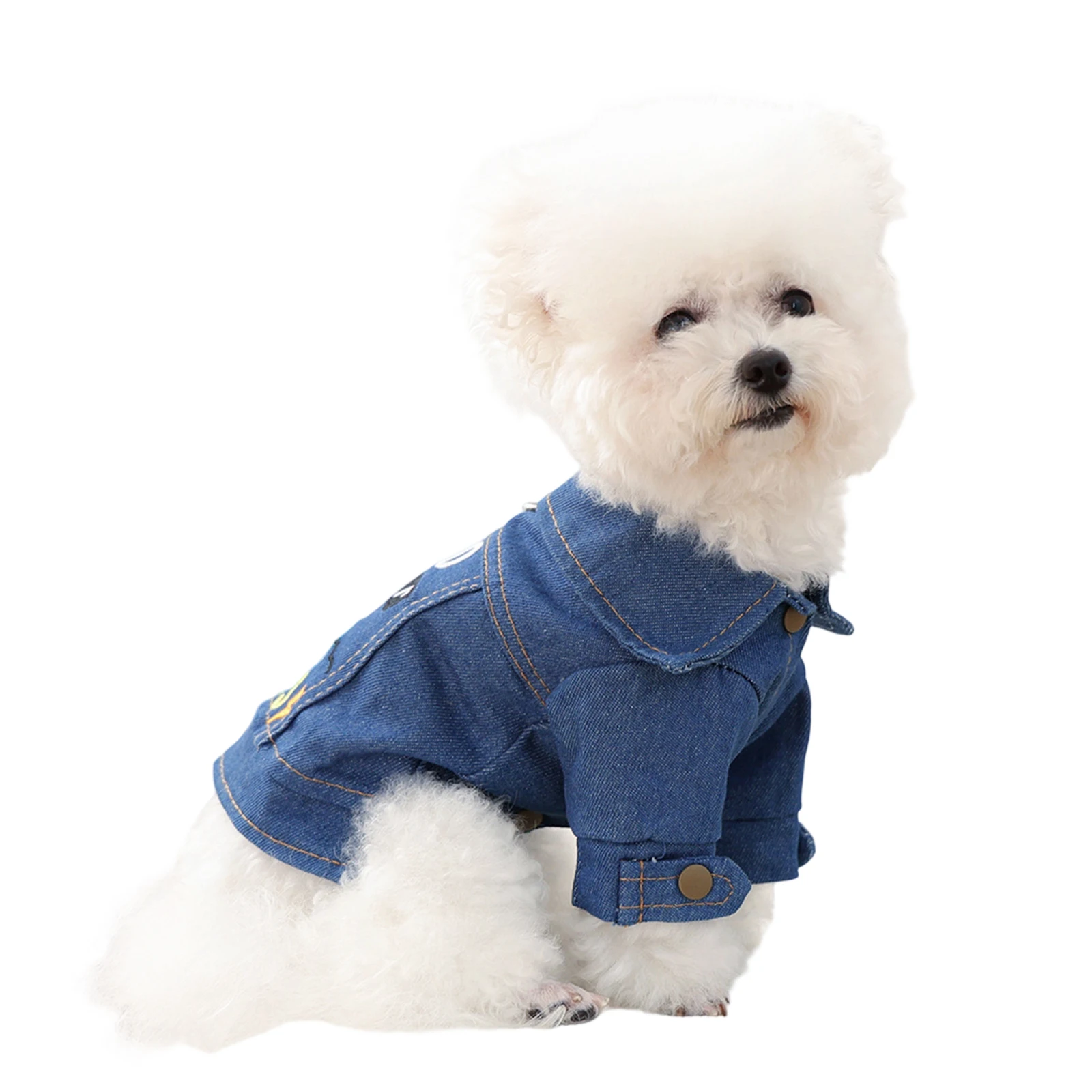 سترة جينز مطرزة بحروف الشمس للكلاب الصغيرة والمتوسطة والبنات والأولاد