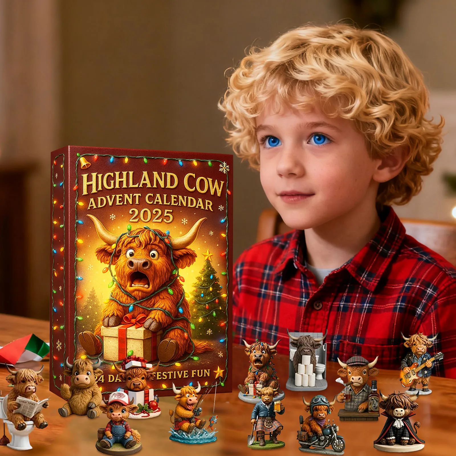 Brinquedos interessantes 3d vaca calendário do advento 2025 24 pçs artesanal decorações de natal exibição de mesa ornamentos divertidos decoração para casa