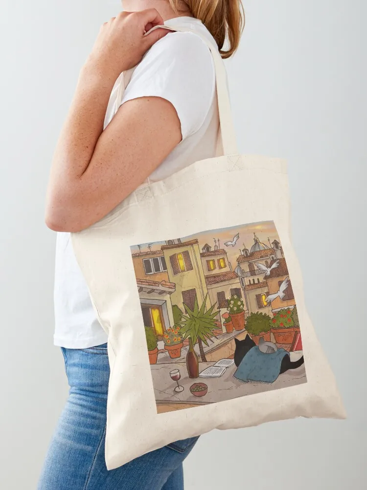 Stanis Enjoying the Sunset on the Terrace Tote Bag custom fabric bag Canvas bag for women Canvas Tote