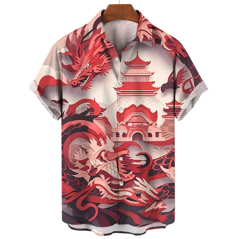 Men's beach Shirts 3d Print Dragon pattern Hawaiian Shirt for Men summer Casual short sleeve beach shirts Men's Clothing Blouses