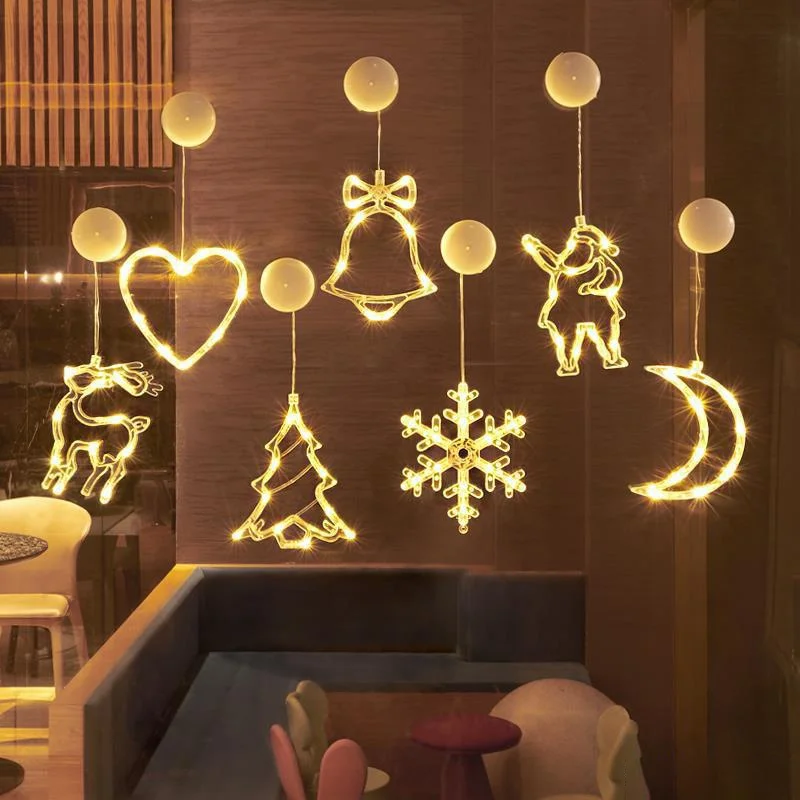 Christmas LED Light Snowflake Santa Star Hanging Sucker Lamp Window Ornaments Decoration Pendant Luminous Xmas New Year Decor