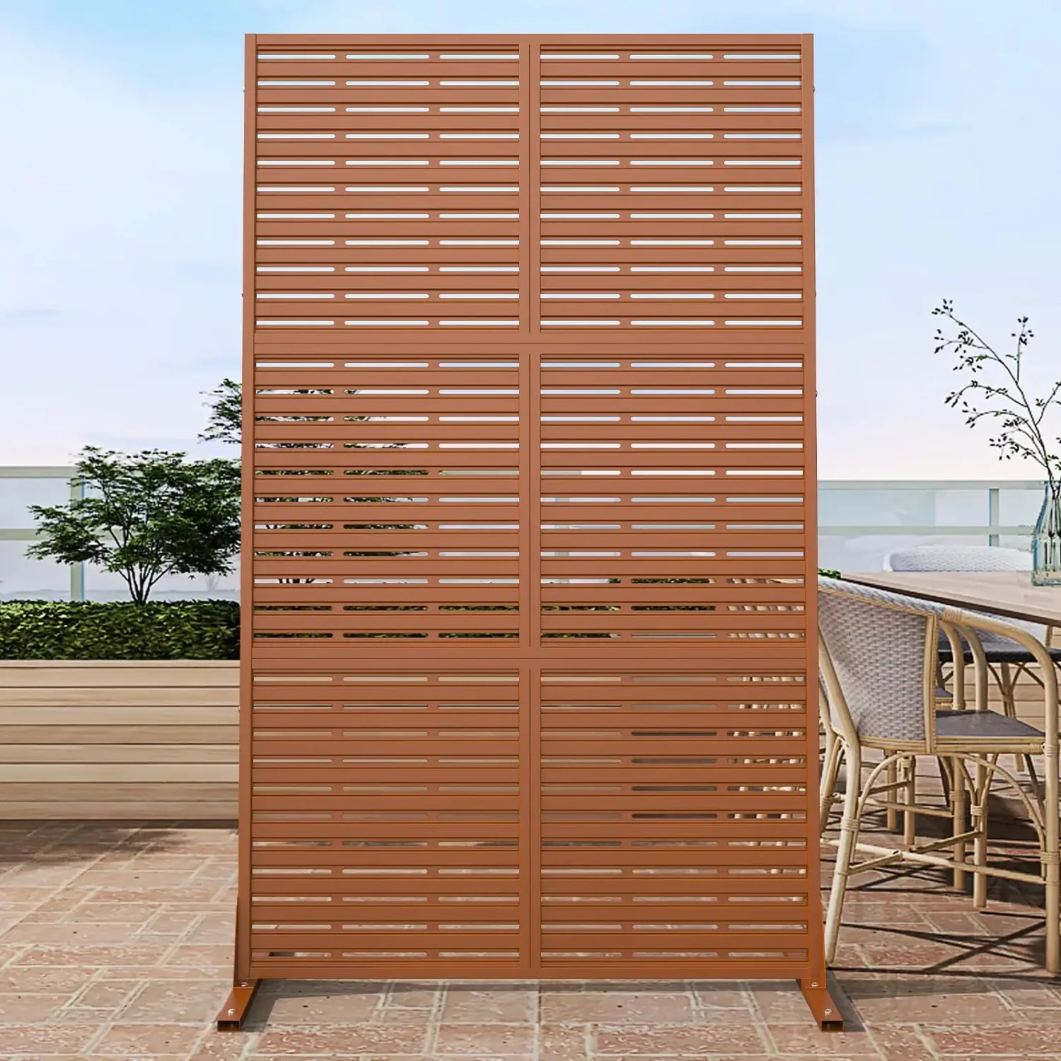 Metal Privacy Screen Outdoor with Stand, 6 ft Tall Decorative Privacy | Fence Featuring Simple Assembly, Freestanding