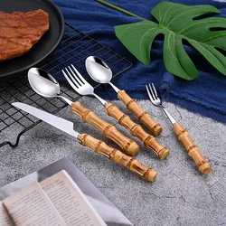 Steak Knife Fork Spoon Tableware   Bamboo Handle Stainless Steel Tableware Western Food Knife, Fork and Spoon   Kitchen Items