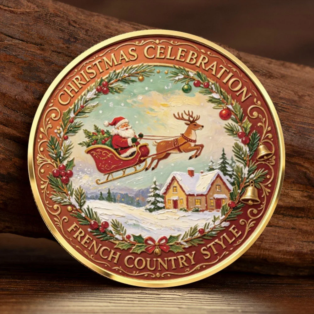 Merry Christmas Gold Plated Commemorative Coin Santa Reindeer X‑mas Tree 2D Printed Holiday Collectible Coin Christmas Gift