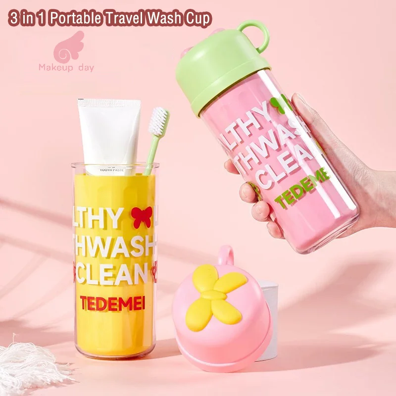Taza para enjuague bucal de doble capa para viaje, portátil, bonito, esencial para viajes de negocios, estuche para cepillos de dientes con tapa, almacenamiento multifuncional