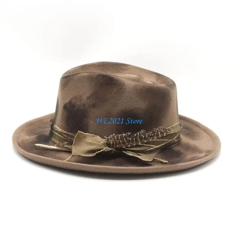 

G5GC Vintage Distressed Hat for Men Women with Woven Band Cosplay Costume Fedoras Hat Stylish Jazzy Caps Formal Event Headwear