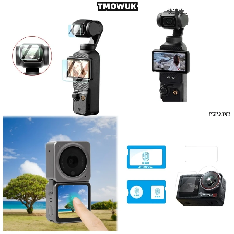 

For DJI Pocket 1 2 Osmo Pocket 3 Action 2 4 Pro - Smudge - Resistant Tempered Glass Screen Protector & Lens Cap