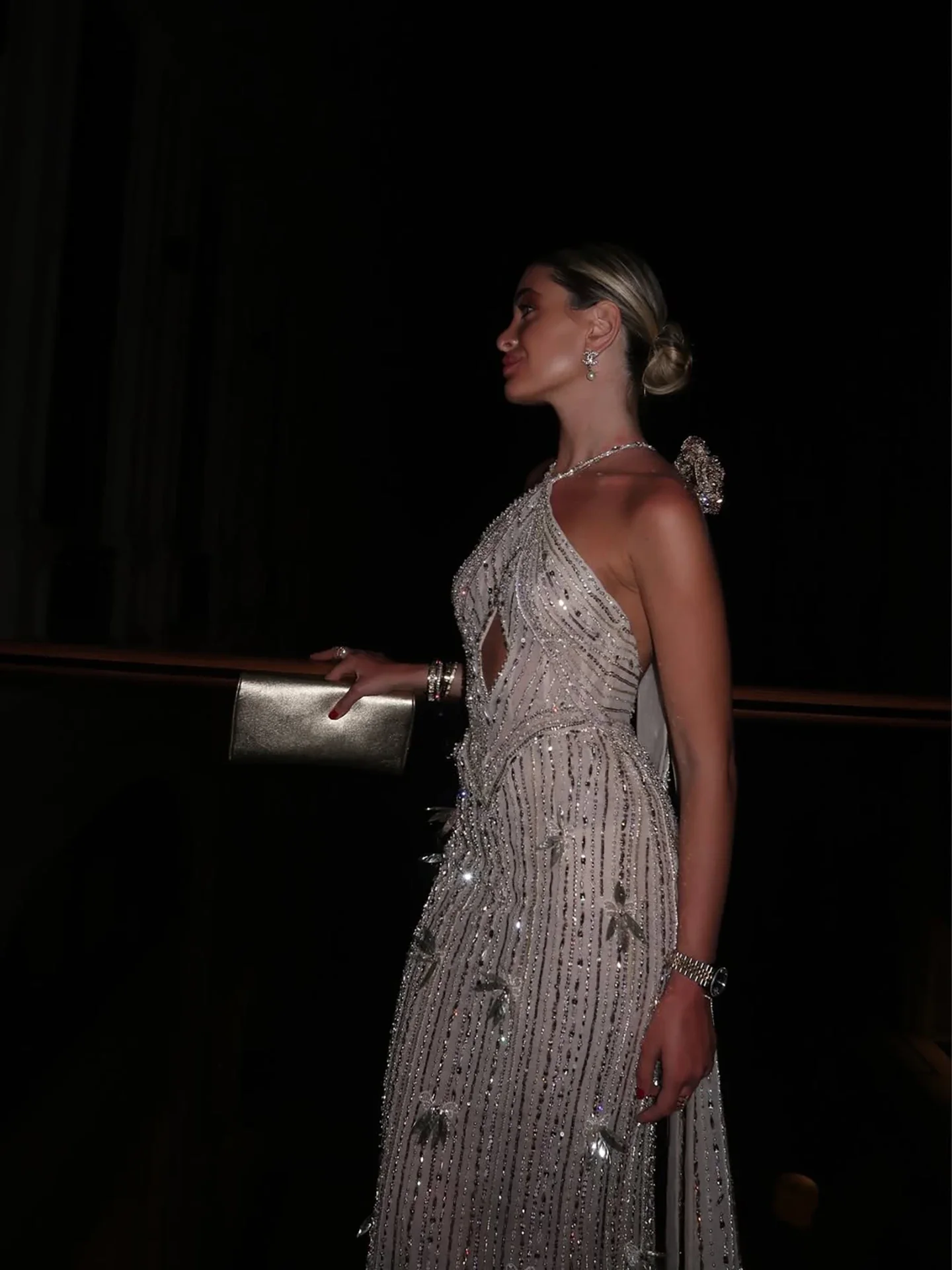 

Luxury Gold Halter Neck Backless Crystal Beaded Mermaid Evening Dress with Exquisite Bow for Formal Gala Customizable Bridesmaid
