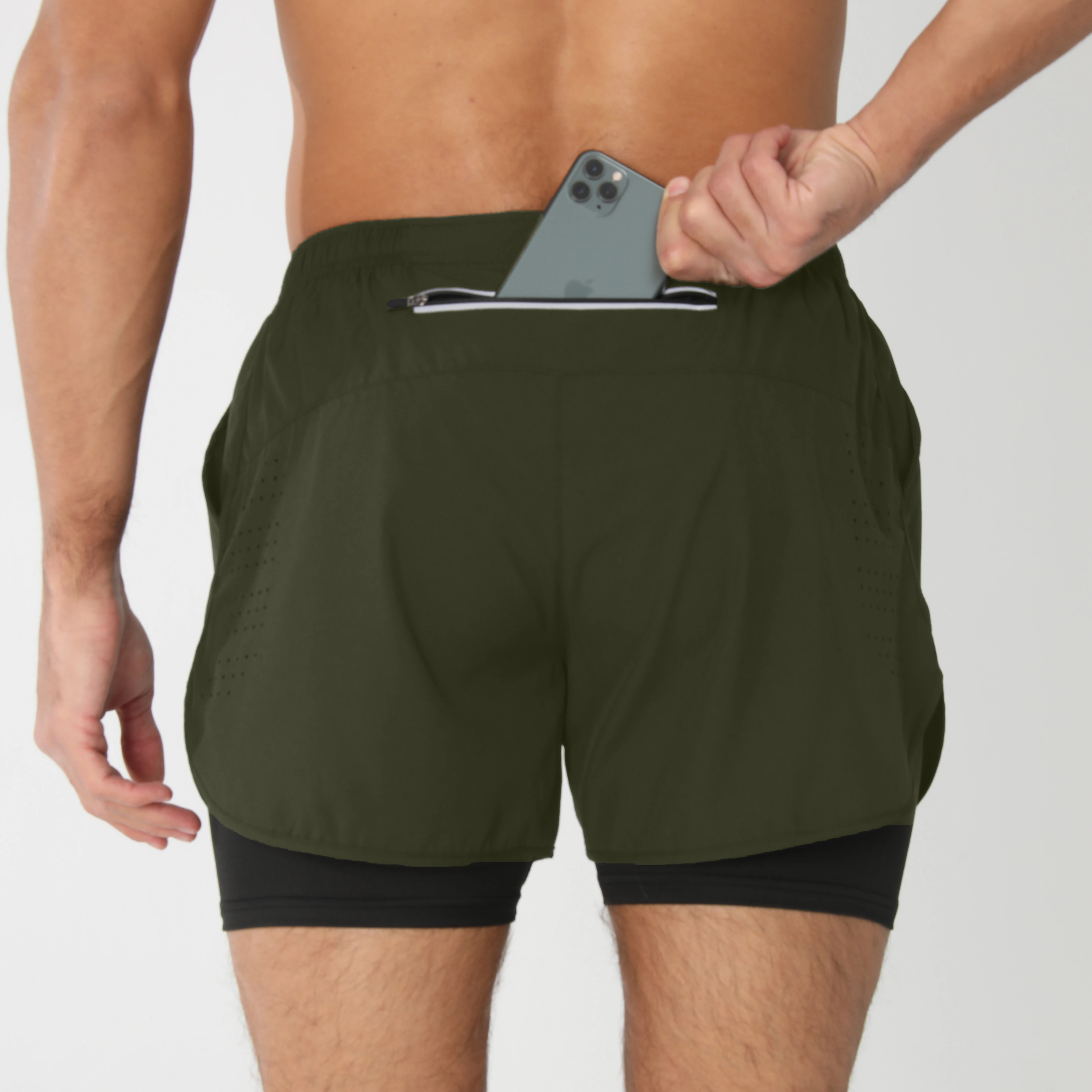 Men's Running Shorts Quick-drying Fitness Black Double Layer Shorts Men New Sport Workout Training Bodybuilding Short Pants New