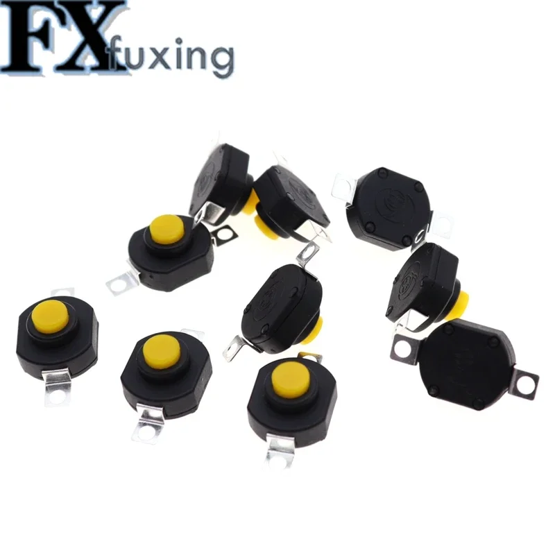 10/20Pcs 2Pin Horizontal Flashlight Button Switch 1412-KD Self Lock ON-OFF SPST Yellow Push button 1.5A 250V AC Length 1412KD