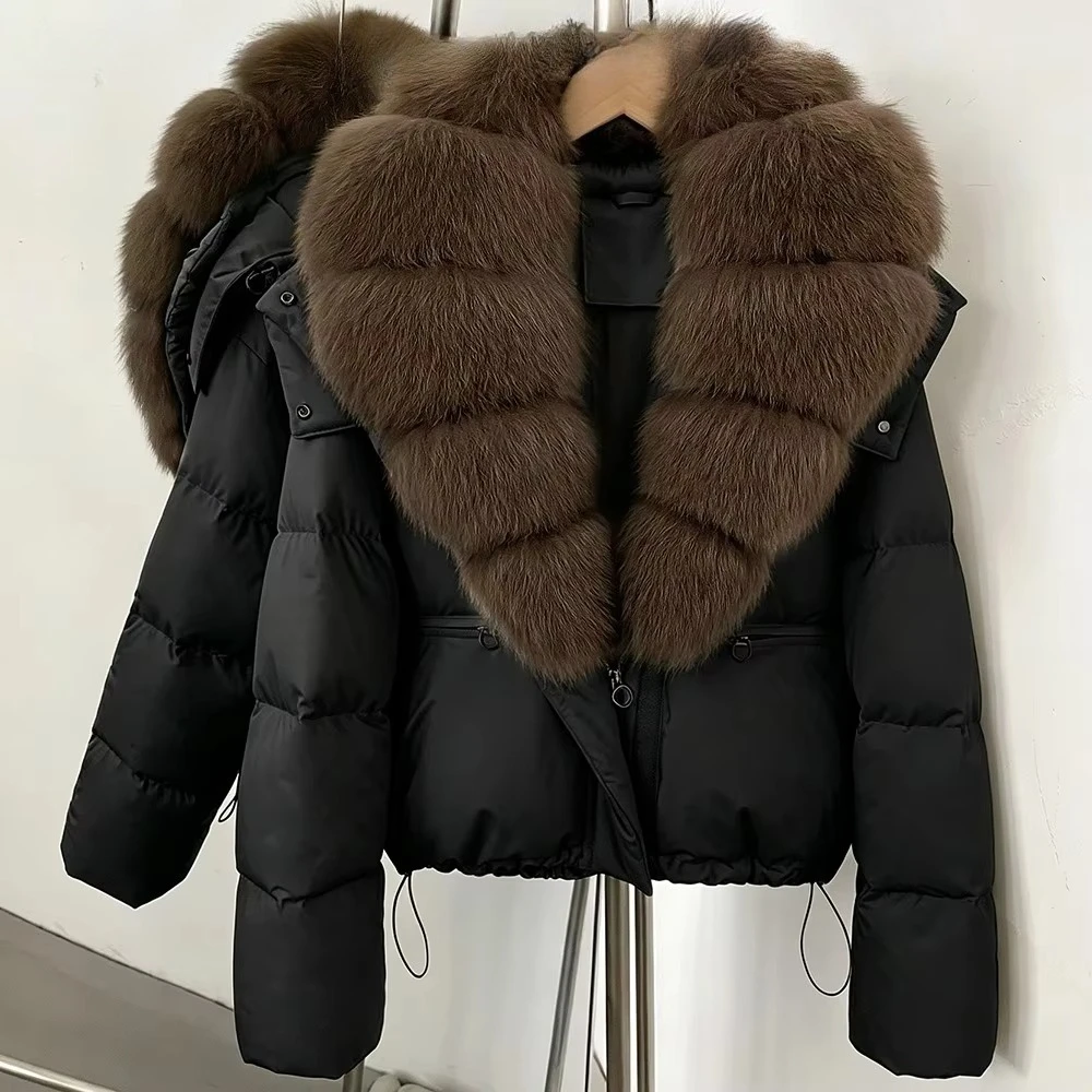 Puffer Short Coat Women Natural Fox Fur Coat Fluffy White Duck Down Jacket Insulated Windproof New Winter Parka City Fashion