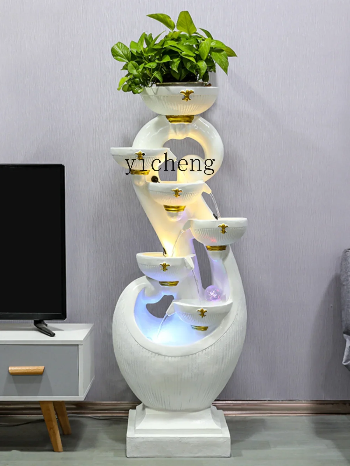 Zf Fountain Living Room Fish Tank Lucky Floor Modern Light Luxury Decoration Circulating Water Landscape Humidifier