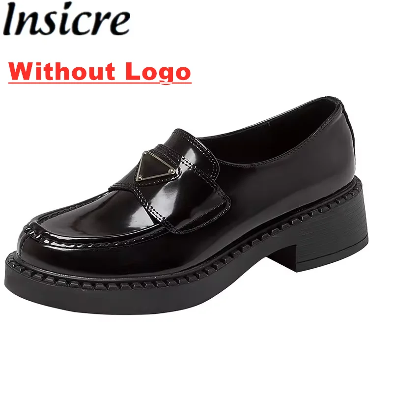 Insicre 2023 Luxury Women\'s Pumps Black Round Toe Platform Thick Heels Loafers Matte Leather Size 41 Sewing Four Seasons Shoes