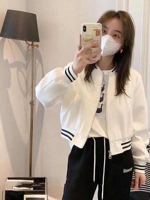 Coréen Sle ort Baseball Jaet femmes décontracté Sport manteau printemps été nouveau Faion Match tous les vêtements de loisirs petite taille