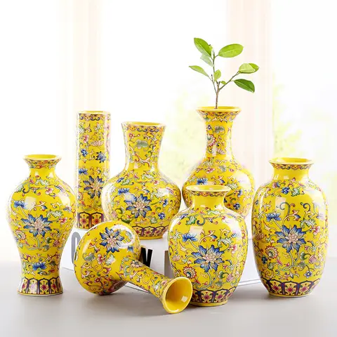 Blue and white porcelain art Chinese enamel color ceramic vase small flower ware office handicraft creative simple home ornament