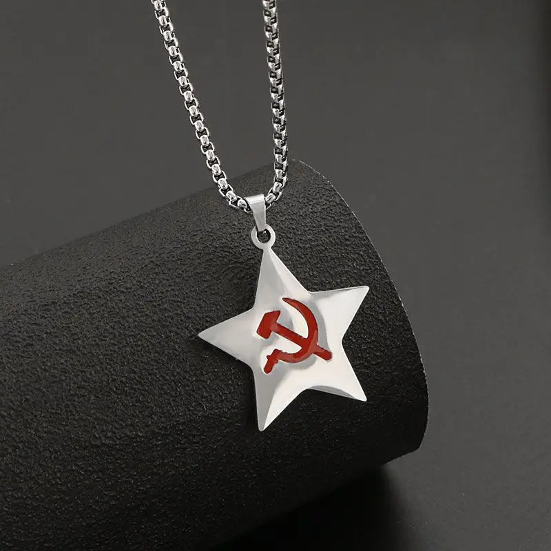 Five-Pointed Star Necklace USSR Faith Soviet Jewelry Pendant Sickle Hammer Chain Clothing Charm Men Boy Gadgets Girl Women Gifts