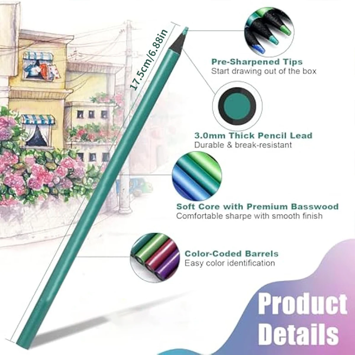 12 قطعة قلم رصاص ملون معدني غير سامة أقلام رسم خشبية ألوان متنوعة قلم رسم خشبي لتقوم بها بنفسك لوازم مكتبية فنية