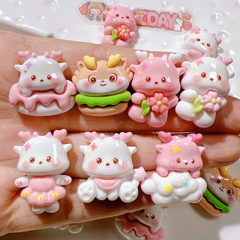 10 Pcs New Cute Cartoon Animal Dragon Baby Series Resin Scrapbook Diy Jewelry Children Gift Hairpin Accessories B63