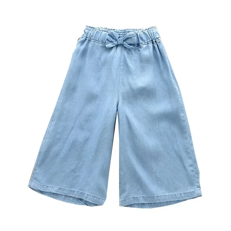 New Fashion Kids Girls Wide Leg Pants Summer Casual Thin Chiffon Cropped Trousers Bow for Teenager Girls Clothes 2-10 Years