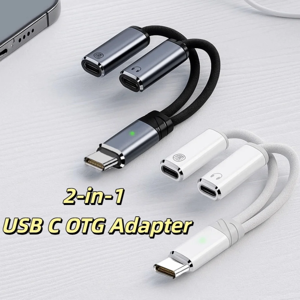 

2 in 1 Design 2-in-1 USB C OTG Adapter Fast Charging PD 100W Type C Splitter Audio Cable USB C Female Port USB Female Port