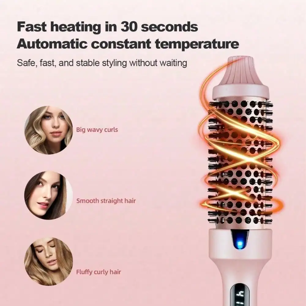 Hot Air Brush Curling Iron For Women Home & Travel Hairstyling 1PC Birthday Gift Negative Ion Anti-Scald One Step Dry & Curl Hair Styler Quick heating, with 5 temperature adjustment settings. Suitable for straightening and curling hair.
