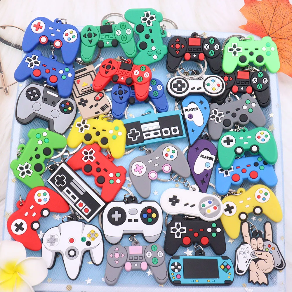 

Wholesale 40pcs PVC Game Machine Keychain Keyring Cute Gamepad Joystick Key Chain Keychains Bag Car Hanging fit Men Boy Keys