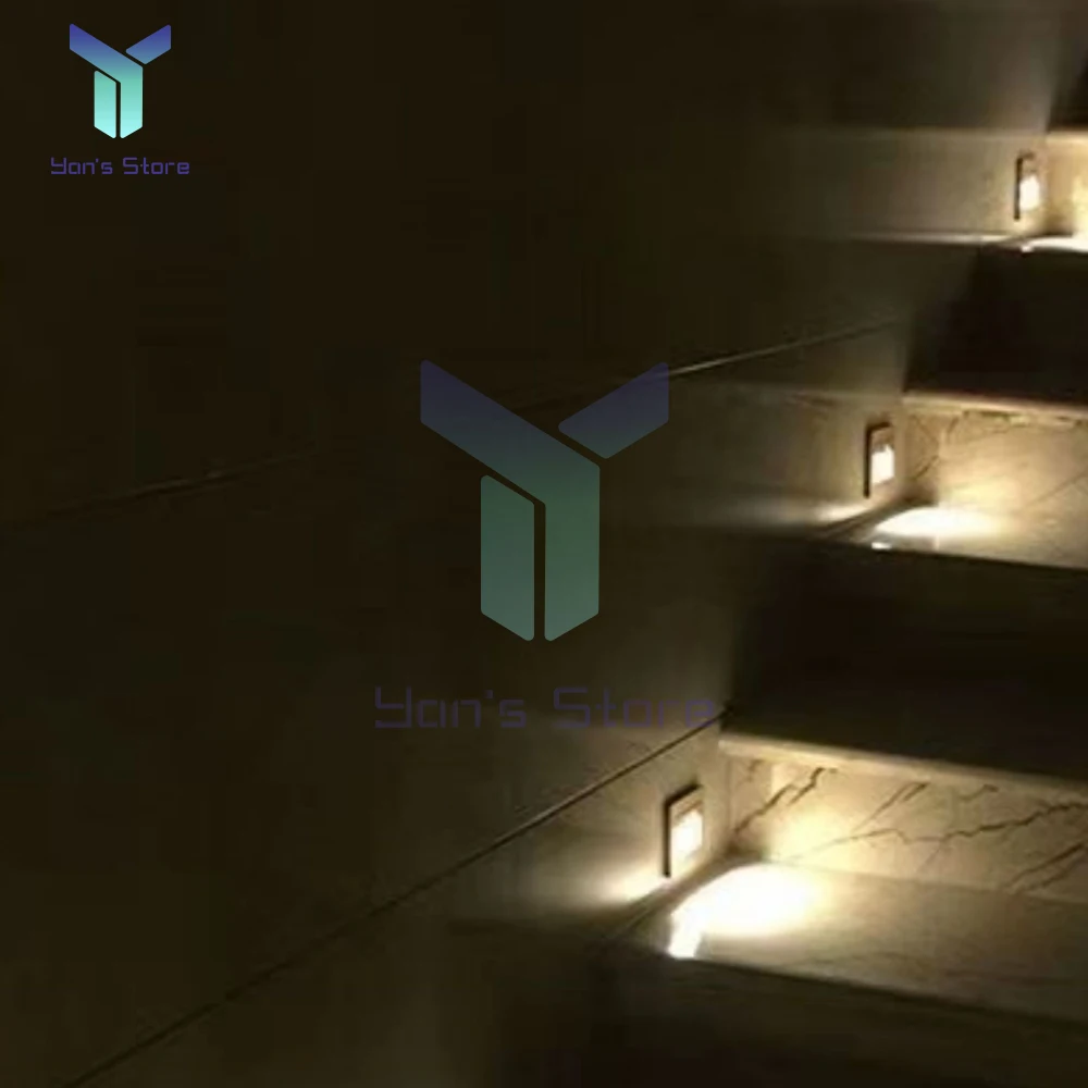 1Pcs AC180-220V Recessed LED Wall Lamp Switch Control White Grey Gold Black Stair Corridor Staircase Step Indoor Lighting