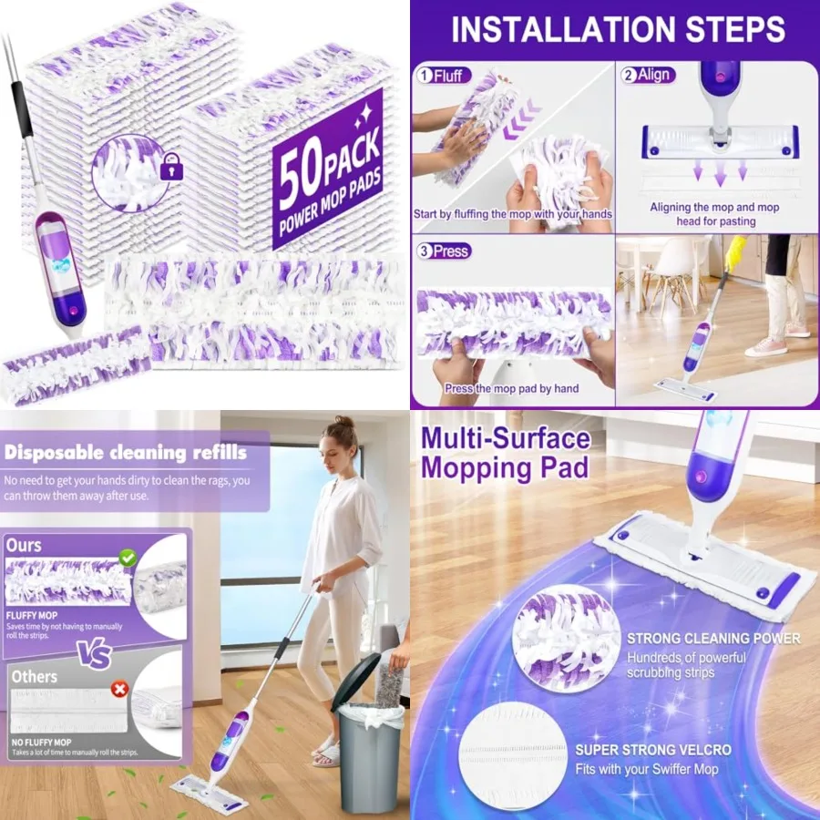 

50 Pack Disposable Power Mop Pads for Swiffer Power Mop Pads, Compatible with Swiffer Power Mop Refills, Thickened Multi-Surfac
