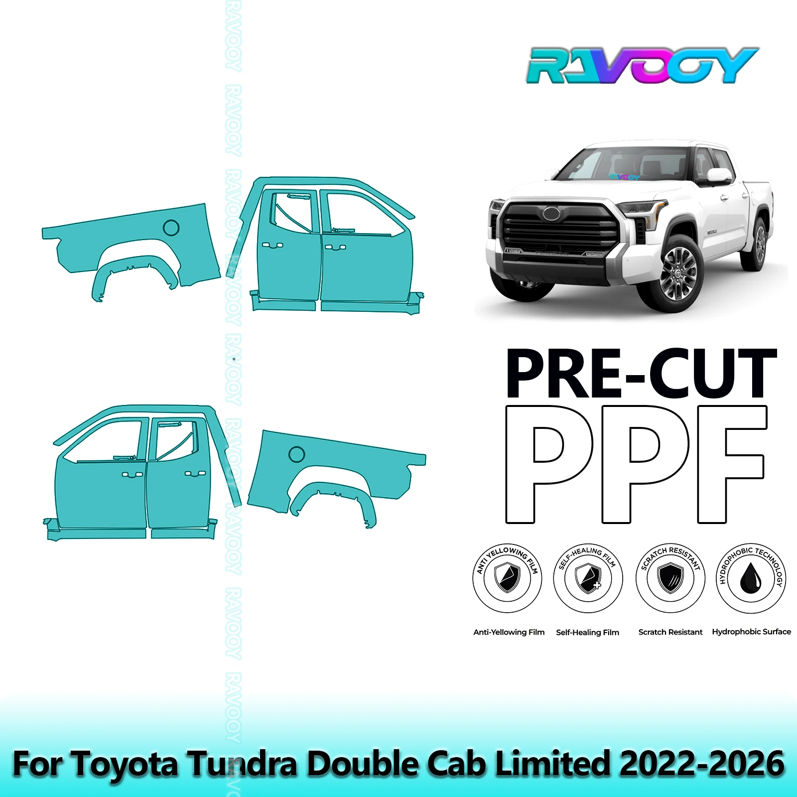 

For Toyota Tundra Double Cab Limited 2022-2026 8.5mil Pre-Cut PPF Door & A/B Pillar Kit TPU Paint Protection Film Set