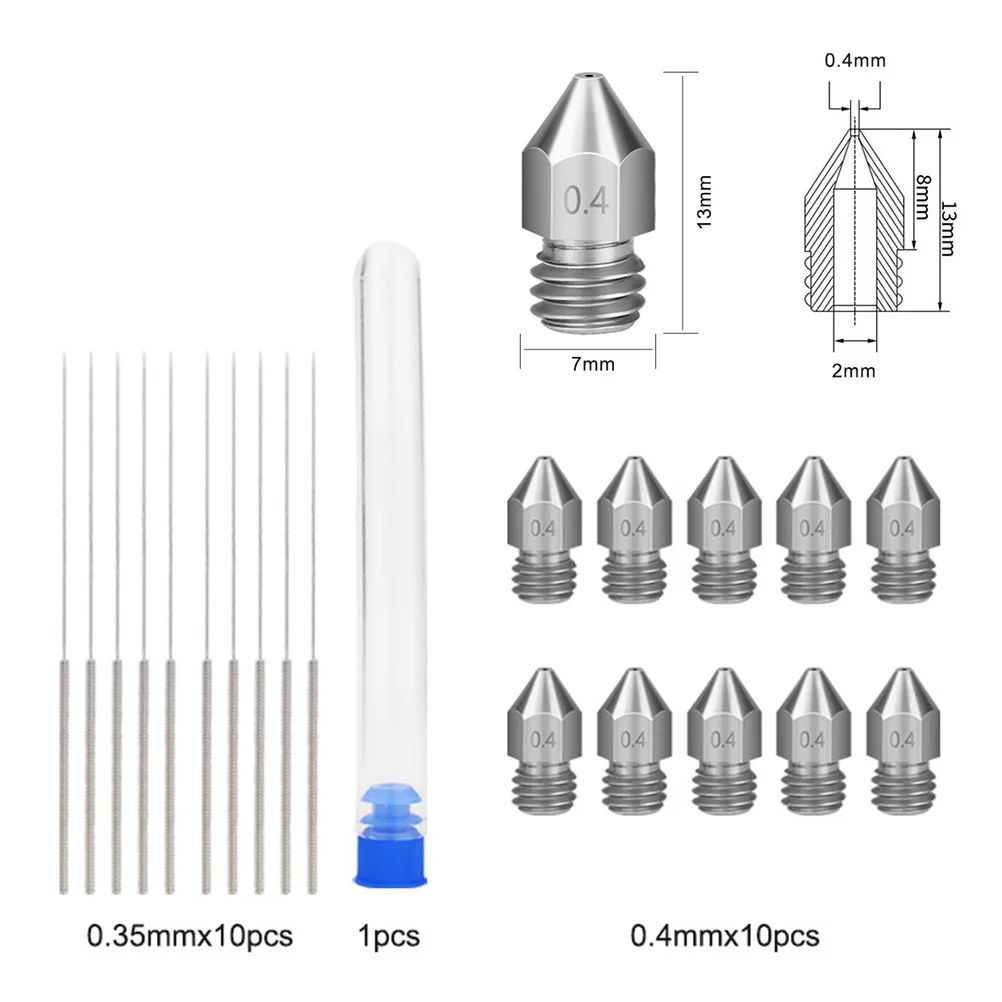 

3D Printer Nozzle Set Stainless Steel Printing Head Clean Needles Tools Compatible Practical Premium Material Easy