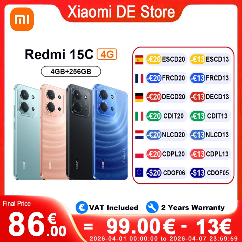  Marchio Versione globale Redmi 15C 4G Telefono cellulare 50MP AI D...