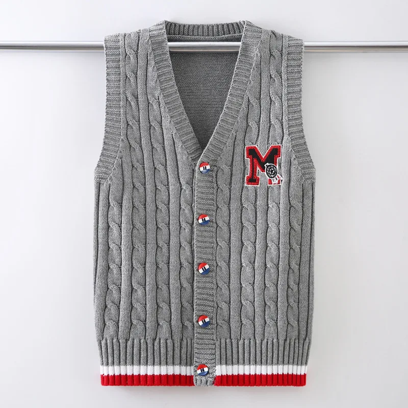 Boys' V-Neck School Uniform Vests 2022 Spring/Autumn Kids Knitted Sleeveless Waistcoat For Children's 5-15 Years Wear CC258