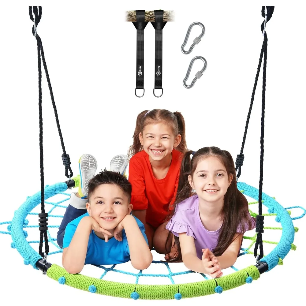 

Garden Swing 750lbs 40” Spider Web Tree Swing for Kids Adults Outdoor With Steel Frame and 2 Hanging Straps Patio Furniture