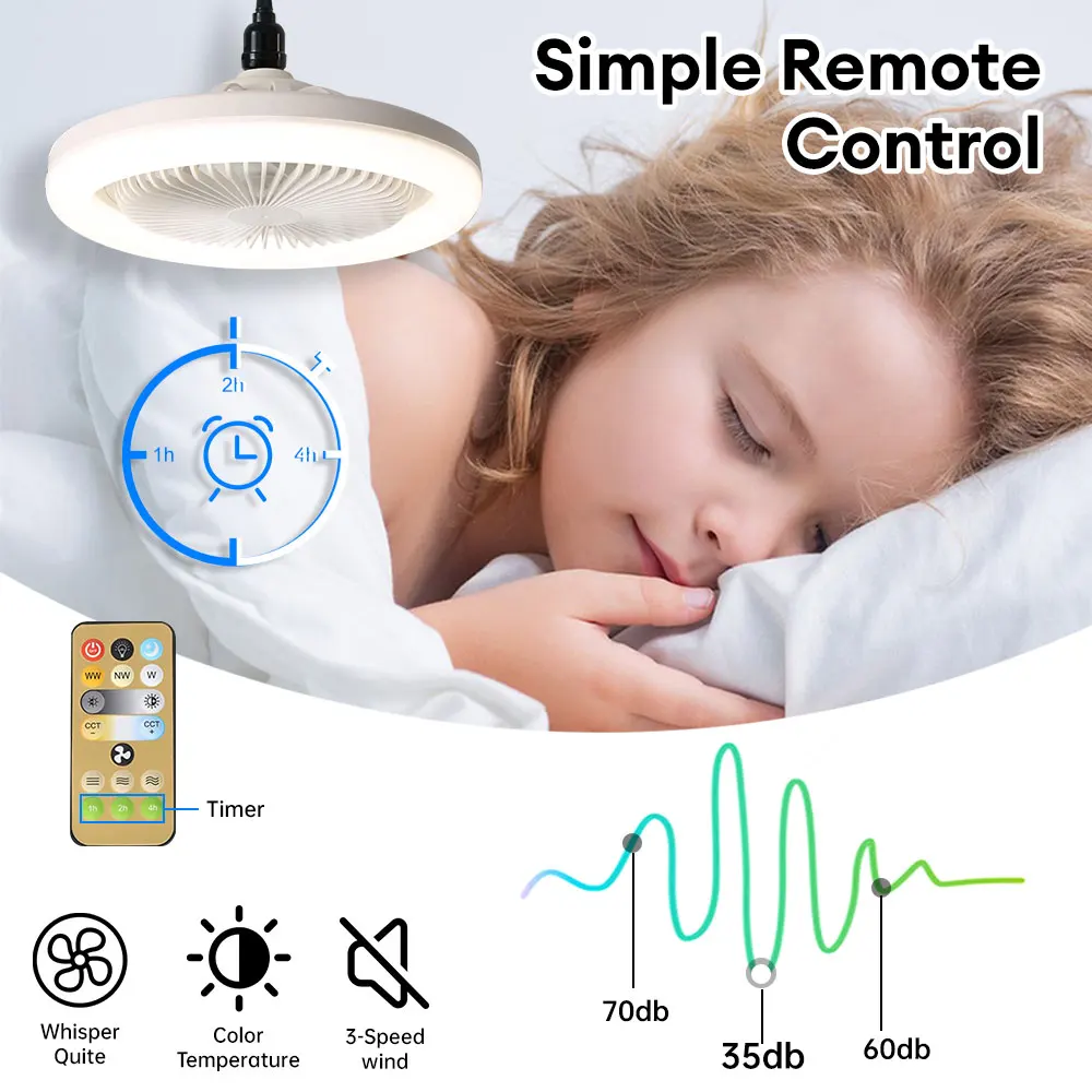 Imagem -04 - Ventilador de Teto Elétrico com Controle Remoto Lâmpada Led Regulável Velocidades Luzes E27 Cozinha Quarto Sala de Estar 30w