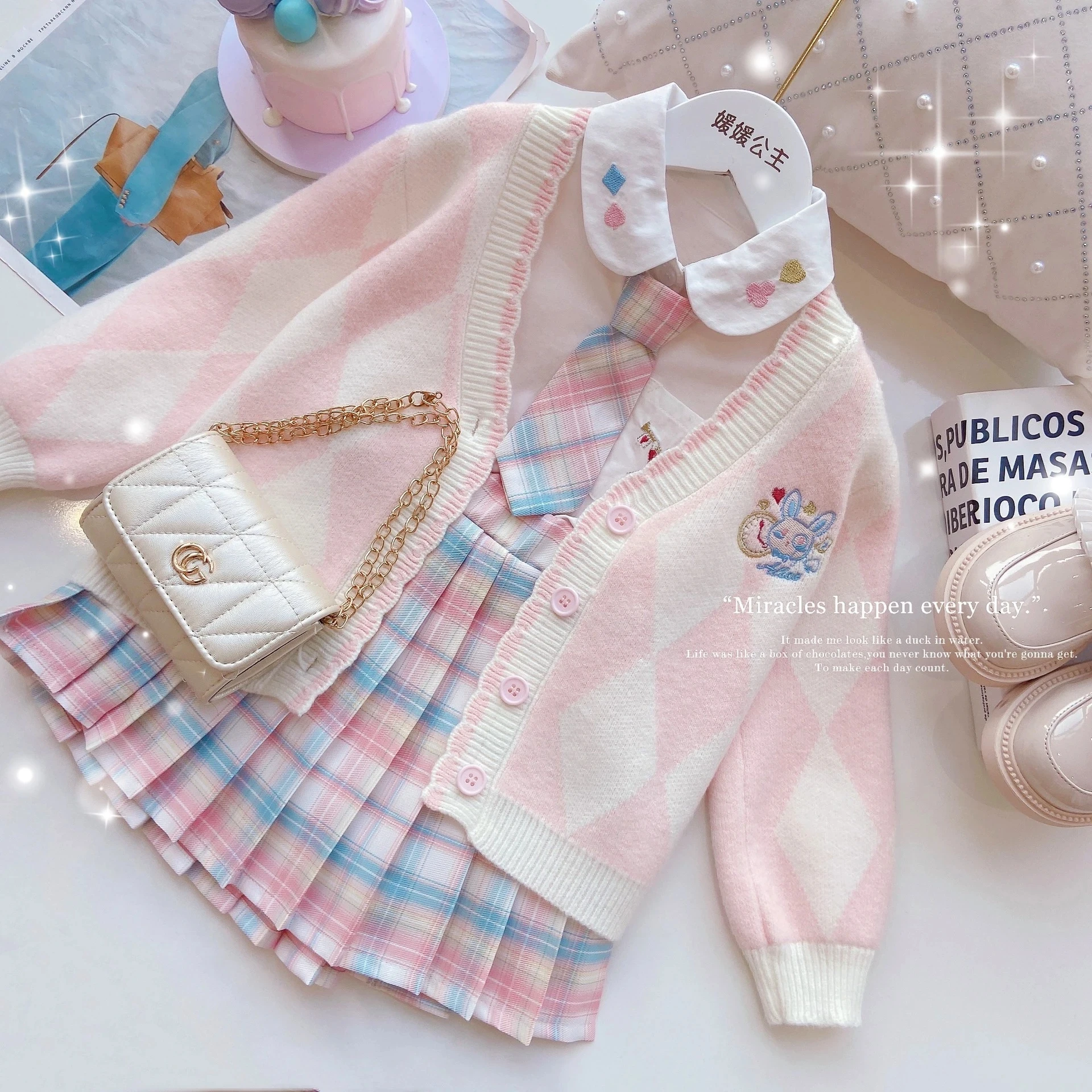 Spring Autumn Junior Girls Sweater Jacket White Shirt and Pleated Skirt 3-piece Set Teenage Girls College Style Suits JK Uniform