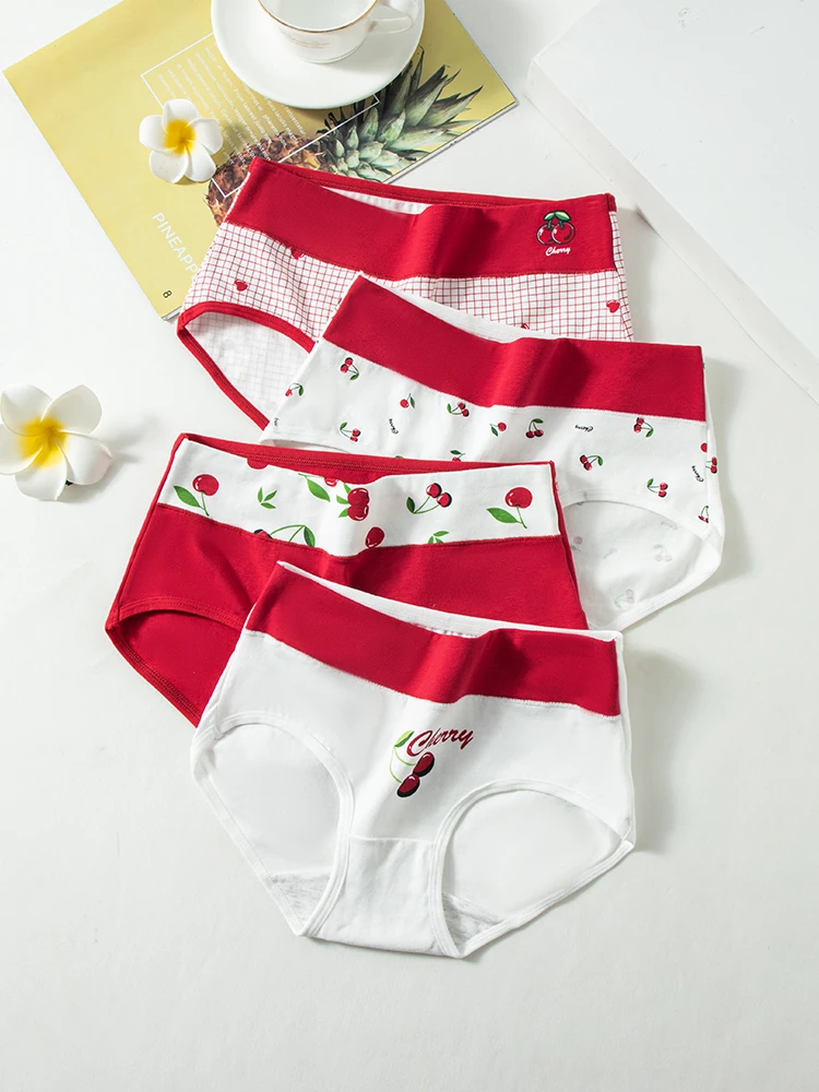 4Pcs Baumwolle Frauen Höschen Hohe Taille Unterwäsche Druck Pantys Damen Slip Atmungs Plus Größe Unterhose Sexy Weibliche Dessous