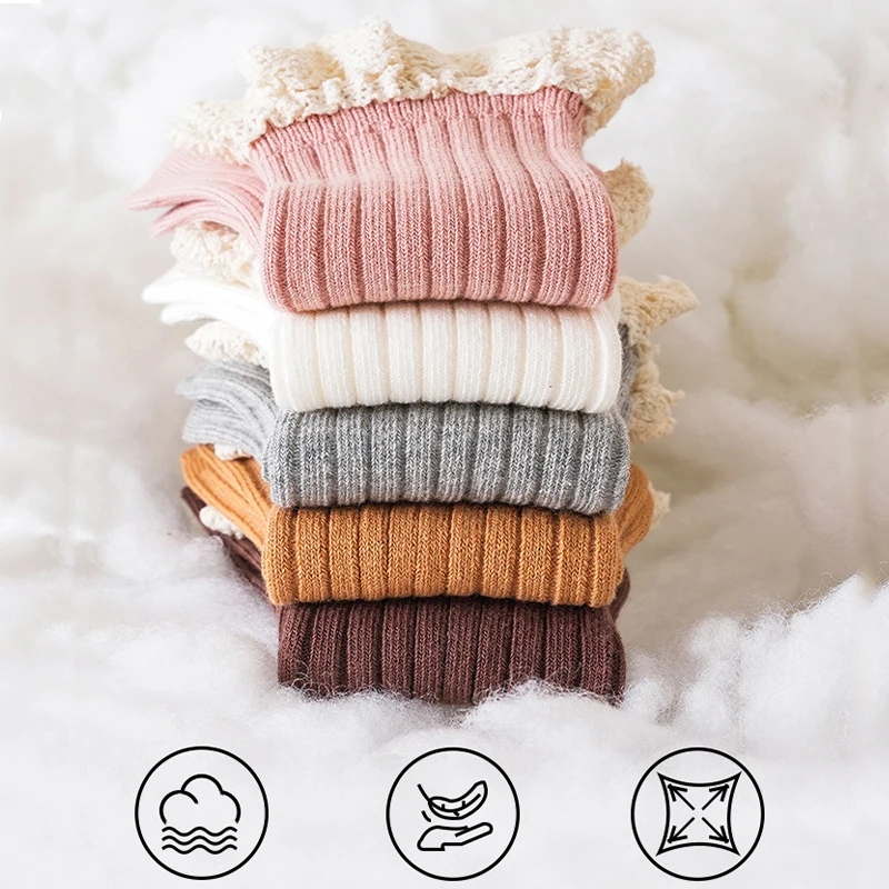 4/8 Pairs Baby Girls Socks Lace Ruffle Cuff Kids Girls Socks Anti-slip Floor Socks For Girls Soft Cotton Child Girl Socks
