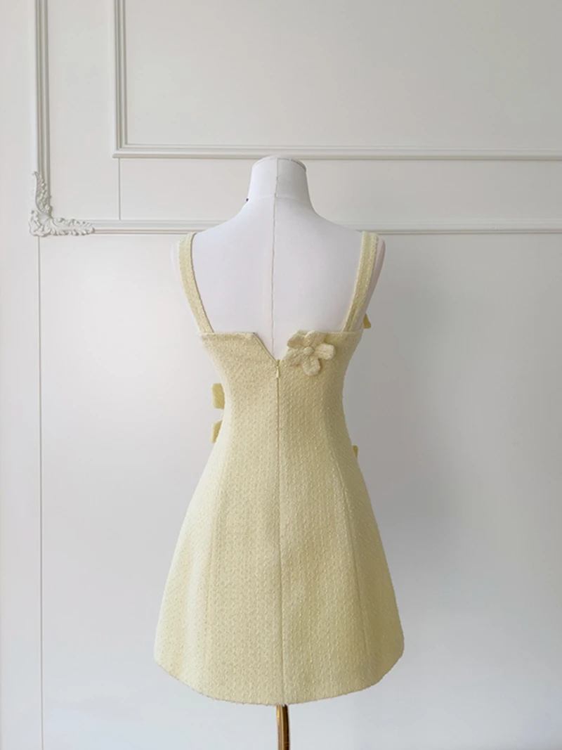 ريترو لطيف تويد مربع Ne اليدوية 3D زهرة الخصر Cinching التخسيس Ele Dr Faionable زيبر Sle عالية الخصر... #4