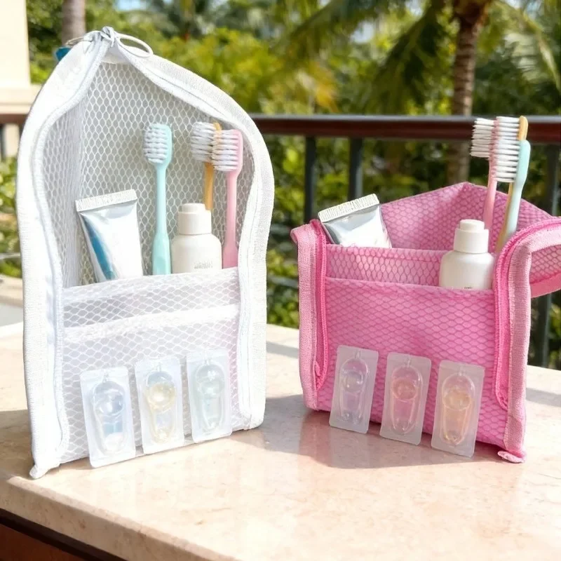 4-teiliges tragbares Netz-Kulturset, wasserdicht, faltbar, für Reisen, Zahnbürsten- und Kosmetik-Organizer, Aufbewahrungstasche für Damen im Badezimmer – Detail 5