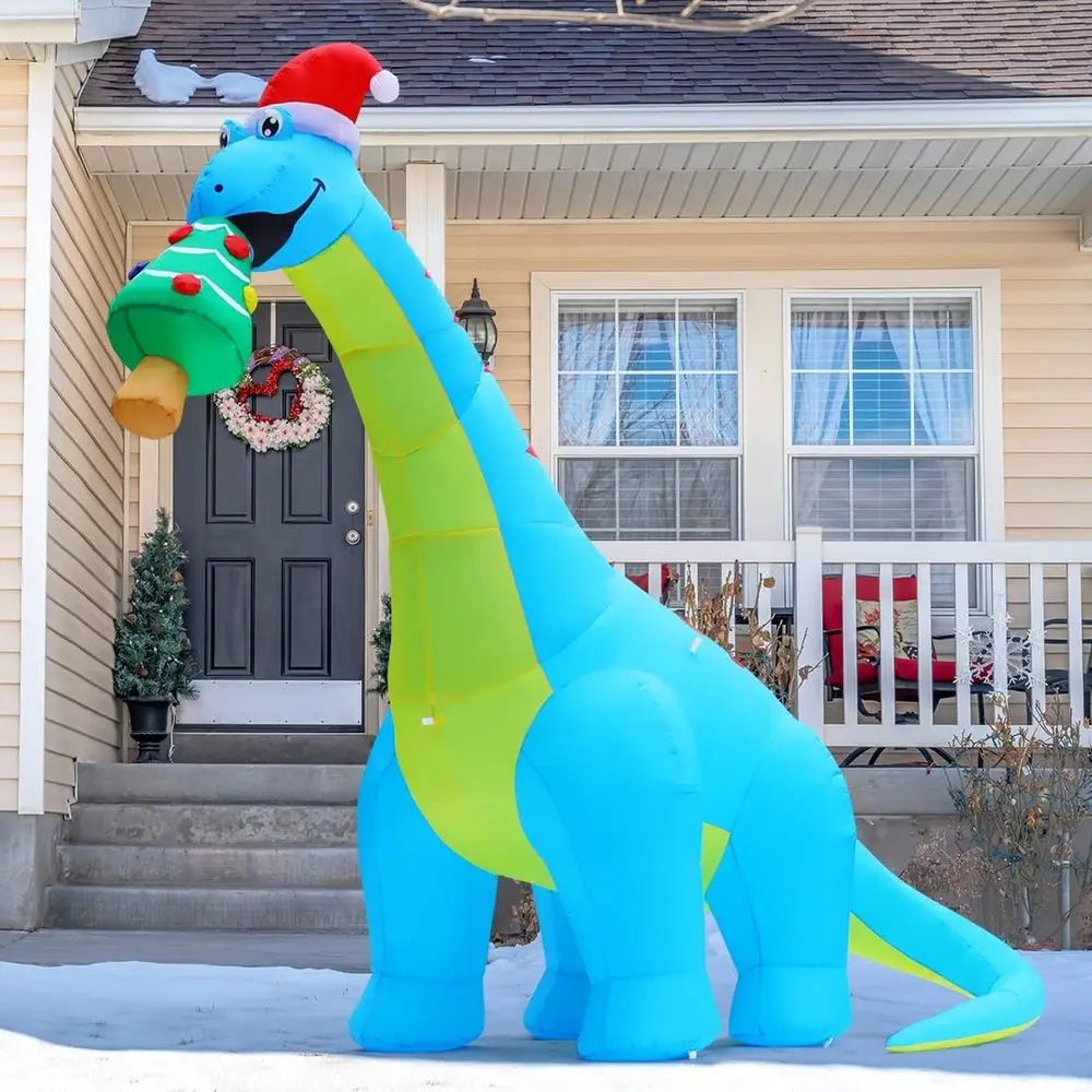 10-Foot Outdoor Christmas Inflatable: Dinosaur Devouring Tree with LED Lights for Lawn and Garden