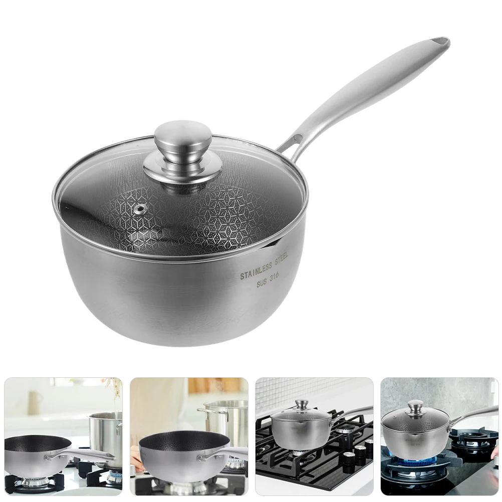 

Honeycomb Non-Stick Stainless Steel Saucepan Kitchen Cooking Pot Ergonomic Handle Easy Pan Lid Included Sturdy Metal