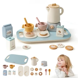 Wooden Baby Montessori Toys Coffee Teapot Simulation Kitchen Utensil BPA Free Silicone Teacup 1Year Child Pretend Play Toy Gift