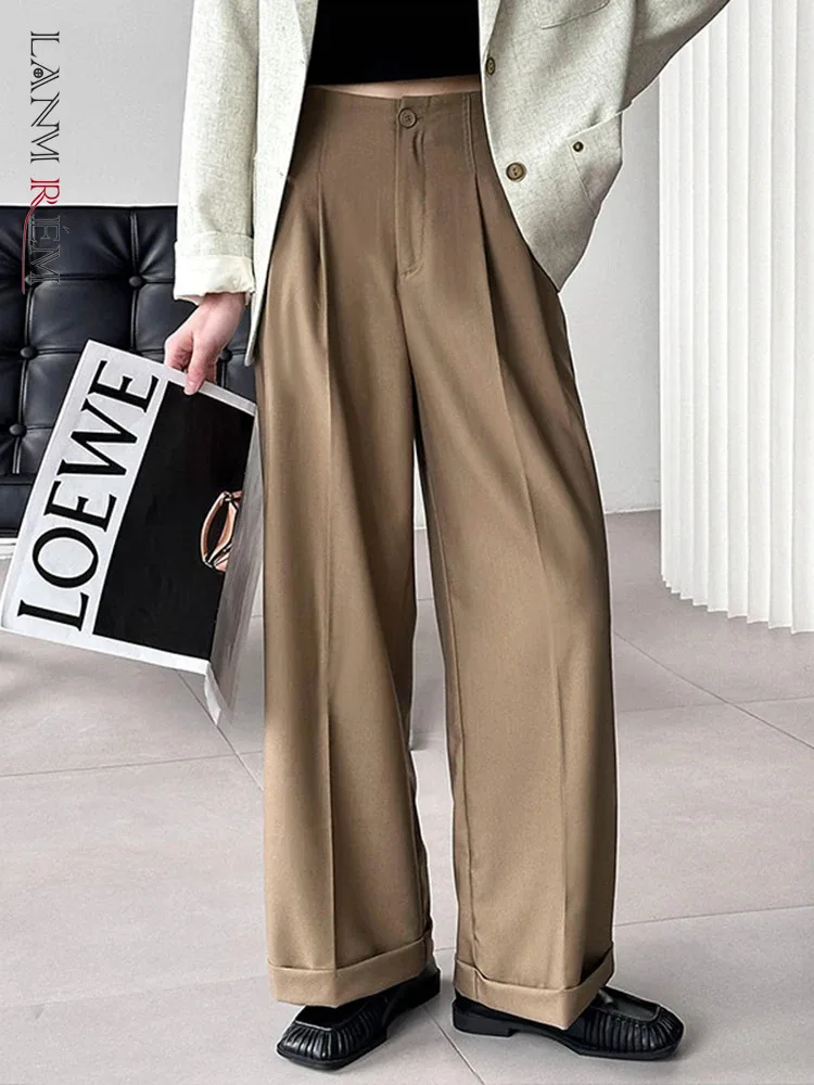 

[LANMREM] плиссированные брюки с высокой талией для женщин прямые широкие брюки Офисная Женская одежда 2024 Осень новинка 26D8955